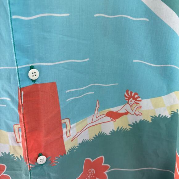 Vintage Castile Jeff Rose Hawaiian Shirt Pool Sunbather Palm Trees Large - Picture 4 of 6